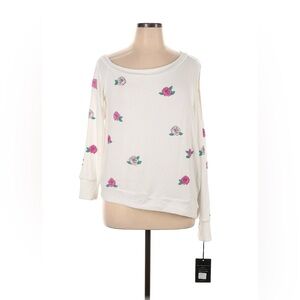 Lauren Moshi Sweatshirt Women’s XL White Pink Roses Skull